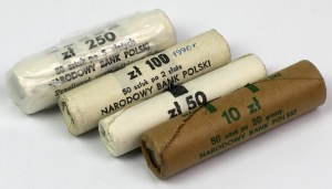 Bank rolls of 20 pennies 1983, 1 zloty 1989, 2 zloty 1990 and 5 zloty 1990 (4pc)