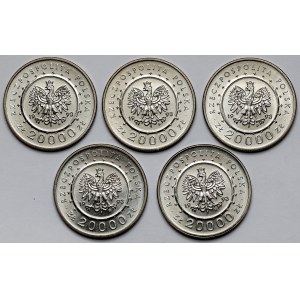 20.000 złotych 1993 Zamek w Łańcucie, zestaw (5szt)