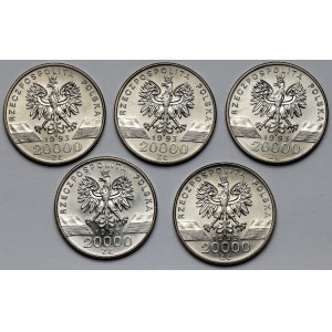 20.000 złotych 1993 Jaskółki, zestaw (5szt)