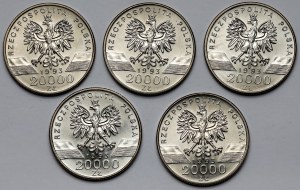 20,000 PLN 1993 Swallows, set (5pcs)
