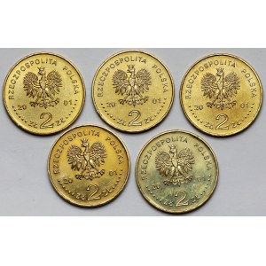 2 złote 2001 Jan III Sobieski, zestaw (5szt)
