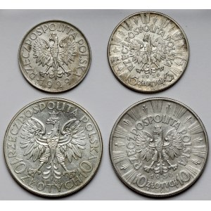 Piłsudski i Głowa Kobiety, 5-10 złotych 1933-1936 + 1 złoty 1929 (4szt)