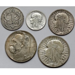 1-10 złotych 1929-1936, zestaw (5szt)