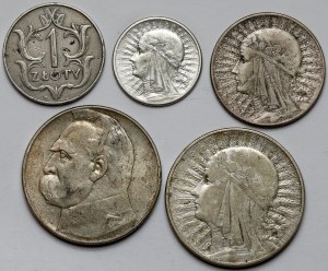 1-10 gold 1929-1936, set (5pcs)
