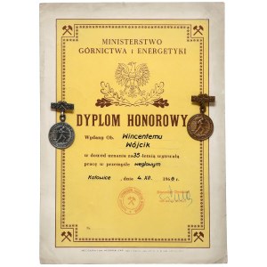 Medal for 25 and 35 years of service in the coal industry + Diploma of Honor