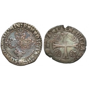 Henrich z Valois, 1/2 franku 1577 a Douzain (dvanásťpence), sada (2ks)