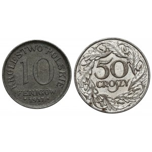 10 fenigów 1917 i 50 groszy 1938, zestaw (2szt)