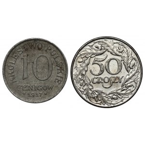 10 fenigů 1917 a 50 grošů 1938, sada (2ks)