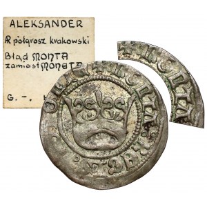 Alexander Jagiellonian, Half-penny Cracow - MONTA error