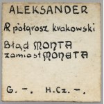 Alexander Jagiellonian, Half-penny Cracow - MONTA error
