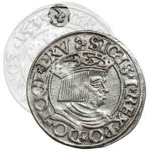 Sigismund I. der Alte, Danziger Pfennig 1535 - umgedrehtes Dreifach - RARE