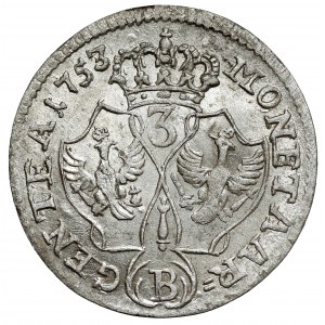 Śląsk, Fryderyk II Wielki, 3 krajcary 1753-B, Wrocław