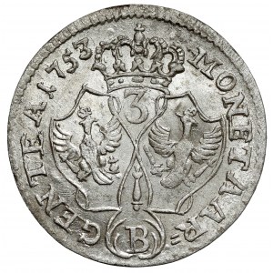 Slezsko, Fridrich II. velký, 3 krajcary 1753-B, Vratislav