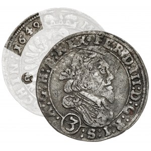 Slezsko, Ferdinand III, 3 krajcary 1649 GG, Cieszyn - velmi vzácné