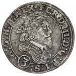 Slezsko, Ferdinand III, 3 krajcary 1649 GG, Cieszyn - velmi vzácné