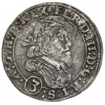 Sliezsko, Ferdinand III, 3 krajcary 1649 GG, Cieszyn - veľmi zriedkavé