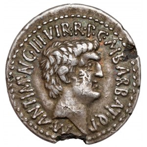 Roman Republic, Mark Antony (M. Antonius, Octavianus and M. Barbatius.) Denarius Suberatus (41 BC) - rare