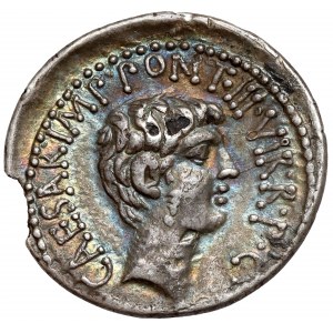 Republika, Markus Antonius (M. Antonius, Octavianus a M. Barbatius) Denarius Suberatus (41 př. n. l.) - rarita