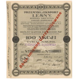 Forest Industry and Export, 100x 1,000 mkp 1923 - registered privileged