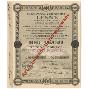 Lesní průmysl a export, 100x 1 000 mkp 1923 - registrovaná preference