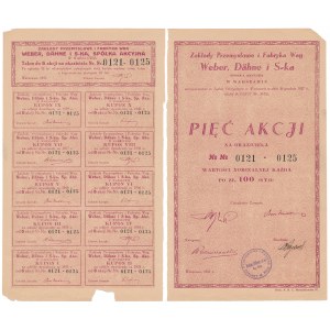 WEBER, DAHNE &amp; S-ka Priemyselné závody a továreň na váhy, 5x 100 zl. 1931