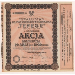 TEPEGE Tow. for Mining Companies, 20x 1,000 mkp 1923