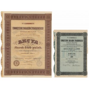 Tow. Zakładów Żyrardowskich, 540 mkp 1923 und 100 zł 1930 (2 Stück)