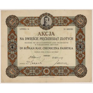 Tow. Akc. Dr. ROMAN MAY, Chemiczna Fabryka, 250 zł 1927