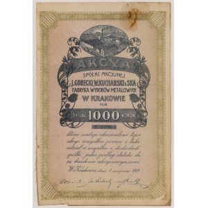 J. Gorecki, W. Kucharski and Ska Factory of Metal Products, Em.1, 1,000 mkp 1919