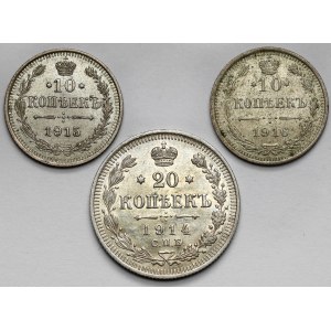 Rosja, Mikołaj II, 10-20 kopiejek 1914-1916, zestaw (3szt)