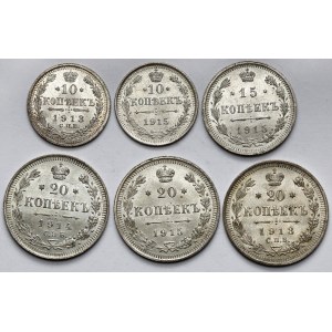 Russia, Nicholas II, 10-20 kopecks 1913-1915, set (6pcs)