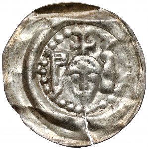 Jindřich I. Vousatý, Brakteát - hlava s křížem, mezi praporcem a věží - vzácný