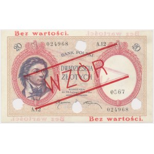 20 zl. 1919 - MODEL - A.12 - vysoký tisk, perforace