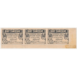 Piotrków, fragment ARKUSZ 3x 50 kop 1914 - s čísly a signaturou