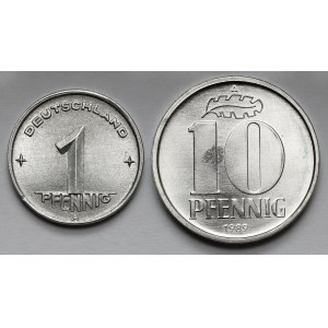 Niemcy, 1 i 10 fenigów 1948-1989, zestaw (2szt)