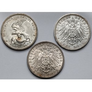 Německo, Prusko, 3 marky 1909-1914, sada (3ks)