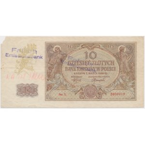 10 złotych 1940 - fałszerstwo ze stemplem FALSCH EMISSIONSBANK