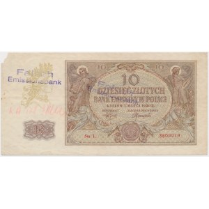 10 zlotých 1940 - padělek s razítkem FALSCH EMISSIONSBANK