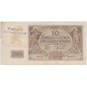 10 złotych 1940 - fałszerstwo ze stemplem FALSCH EMISSIONSBANK