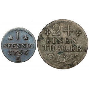 Niemcy, Prusy, Fenig 1796-A i 1/24 talara 1782-E, Zestaw (2szt)