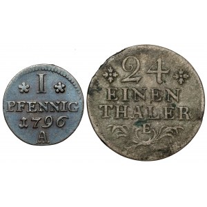 Nemecko, Prusko, Fenig 1796-A a 1/24 toliarov 1782-E, sada (2 ks)
