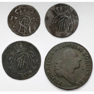 August III Sasko a Jižní Prusko, penny, půlpenny a šekely, sada (4ks)