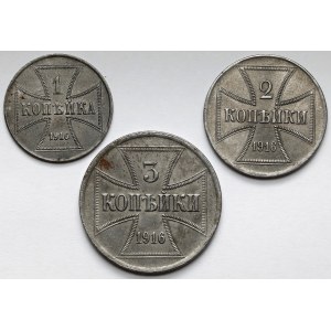 Ober-Ost. 1-3 kopecks 1916 A and J, set (3pcs)