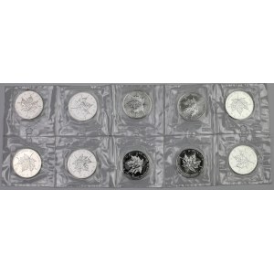 Kanada, 5 Dolarów 1989 Liść Klonowy, zestaw (10szt) = 10 oz Ag.999