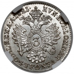 Austria, Francis I, 3 krajcars 1821-A, Vienna