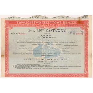Warsaw, TKZ, Pledge letter 1,000 zlotys 1935