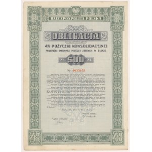 4% Fire. Consolidation 1936, Bond for 500 zloty