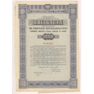 4 % Požár. Konsolidace 1936, dluhopis na 1 000 PLN