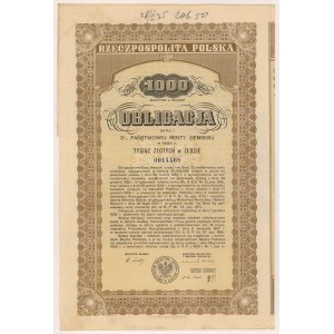 3% State Land Pension 1933, Bond for 1,000 zlotys