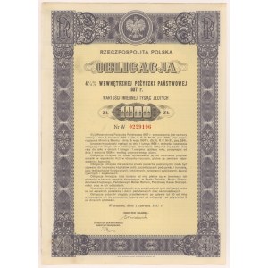 4.5% Fire. Internal 1937, Bond for 1,000 zlotys - W series